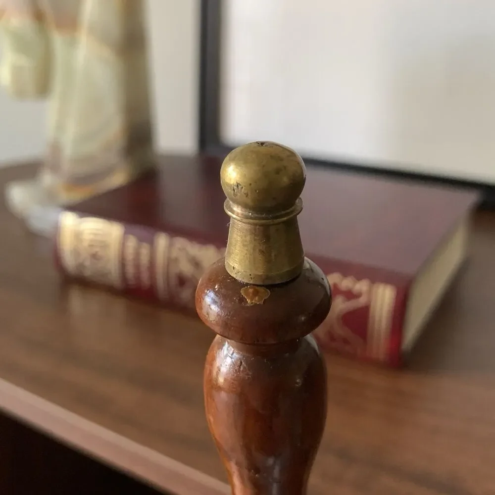 Antique Brass Bell Hinge Candle Snuffer Wooden Handle Patina Vintage Unique 13”